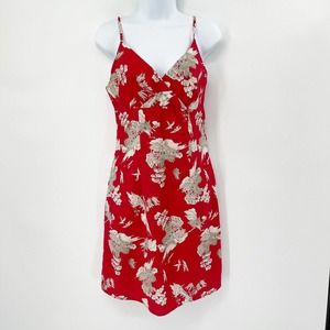 No Boundaries‎ Asian Print Vintage Y2K Mini Dress Sz L 11/13 Red Surplice V-Neck